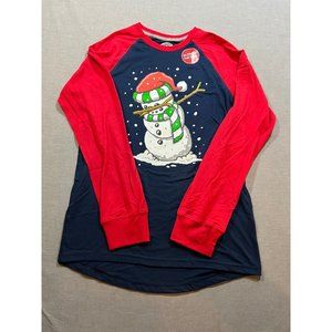 Snowman Holiday Time Shirt Boys XL Blue Glow Long Sleeve Pullover Tee‎ Youth.